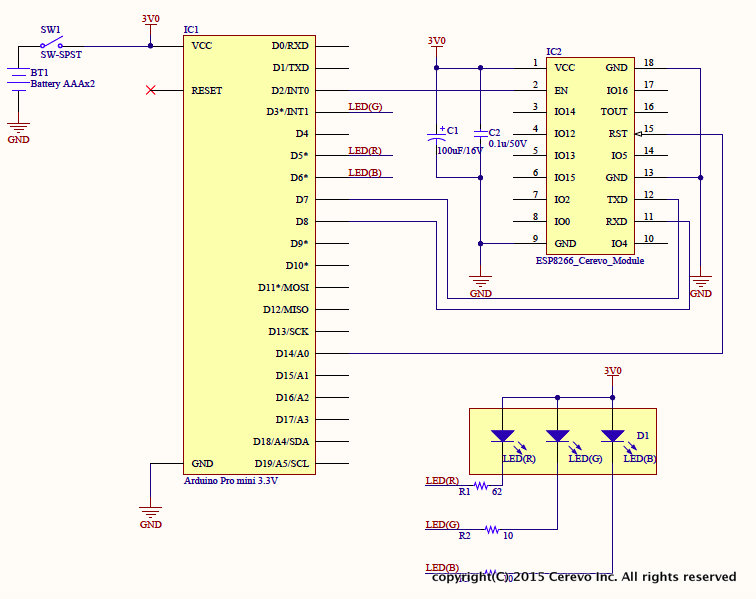 ArduinoPromini3V3-ESP8266 Circuit